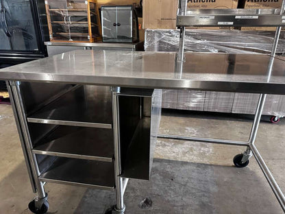 High-Quality Condition – Stainless Steel Commercial Work Table with Multi-Tier Overshelf – Approx. 60" x 36" – Mobile Prep / Service Table – Fully Inspected & Ready for Use!