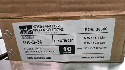 Elite Condition – (QTY 10) NAKS NK-S-36 – Commercial Gas Connector Hose – 36" Length – 3/4" MIP × 3/4" FIP – Fully Tested & Operational!