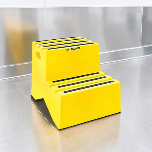High-Grade Condition – Industrial 2-Step Safety Platform – 500 LB Capacity – Yellow Polyethylene – Anti-Slip Treads – Heavy-Duty Commercial Step Stool