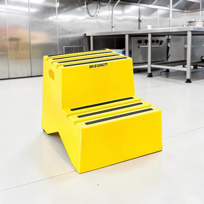 High-Grade Condition – Industrial 2-Step Safety Platform – 500 LB Capacity – Yellow Polyethylene – Anti-Slip Treads – Heavy-Duty Commercial Step Stool