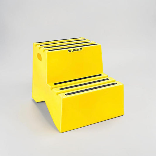 High-Grade Condition – Industrial 2-Step Safety Platform – 500 LB Capacity – Yellow Polyethylene – Anti-Slip Treads – Heavy-Duty Commercial Step Stool