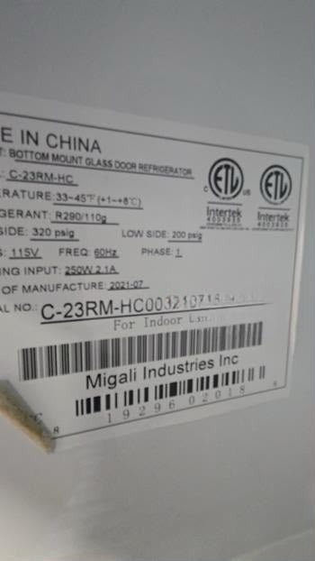 Excellent Condition – Migali C-23RM-HC – 27" One-Section Glass Door Merchandiser Refrigerator – 23 Cu. Ft. – R290 – 115V – Fully Tested & Operational!