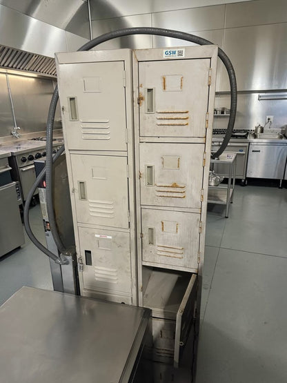 High-Quality Condition – Quantity 2 Commercial 3-Tier Steel Storage Lockers – 6 Total Compartments – Ventilated Lockable Doors – Heavy-Duty Freestanding Design – Fully Functional!