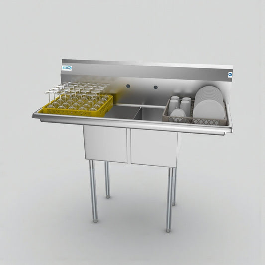 Brand New Premium Condition – KoolMore SB121610-12B3 – Commercial Two-Compartment Stainless Steel Sink with Dual Drainboards – NSF Certified – Never Used in Original Box!