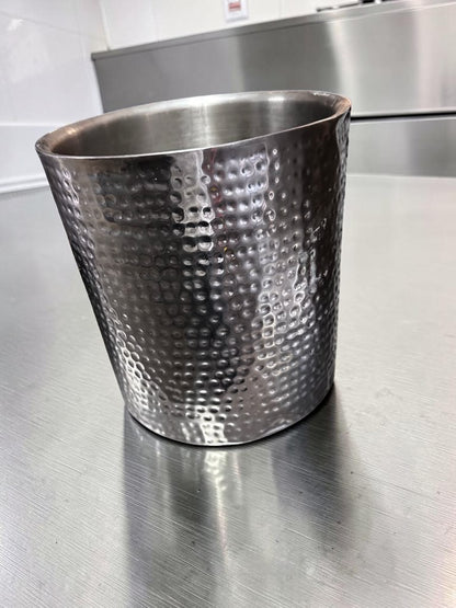 Remarkable Condition – Hammered Silver-Finish Metal Container – 12.25″ Round Open-Top Decorative Vessel – Fully Inspected & Ready for Use!