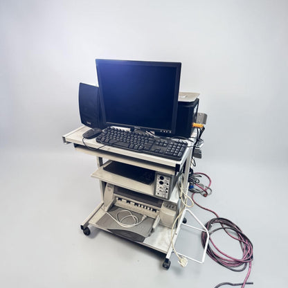 Optimal Condition – Complete Mobile Computer Workstation Bundle – Dell Monitor, Desktop Computer, Keyboard, Mouse, Printer, Speakers & Rolling Equipment Cart – Fully Tested & Operational!