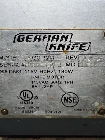 Exceptional Condition – German Knife GS-12M – 12” Commercial Gravity Feed Manual Slicer – 1/2 HP – UL & NSF – Fully Tested & Operational!