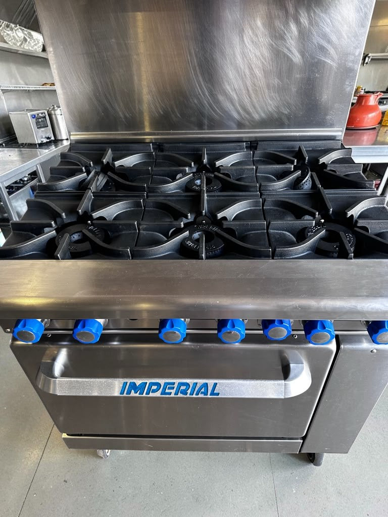Exceptional Condition – Imperial IR-6 – 36" Commercial 6-Burner Gas Range with Standard Oven – 227,000 BTU – Fully Tested & Operational!