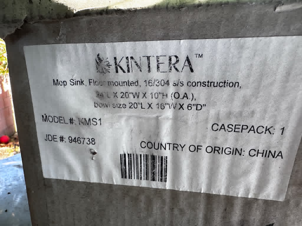 Brand New Condition – Kintera KMS1 – Stainless Steel Floor-Mounted Mop Sink – 20" x 16" x 6" Bowl – 16 Gauge 304 Stainless Steel – NSF Certified – Ready for Immediate Use!