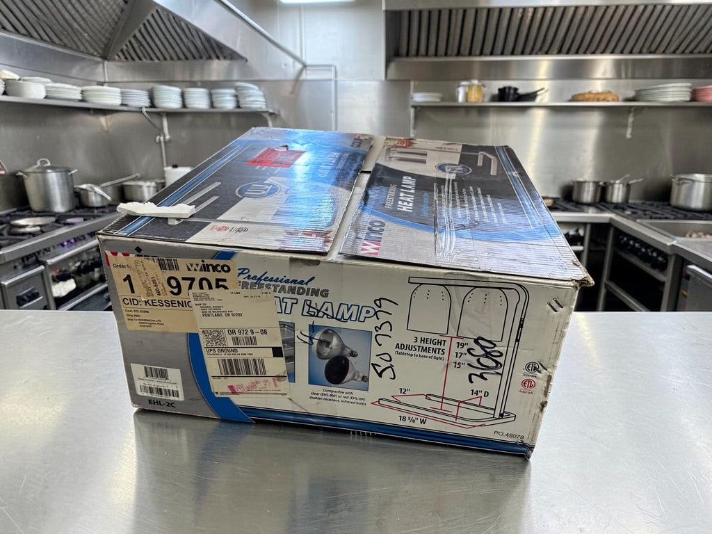 Brand-New Condition – Winco EHL-2C – Commercial Dual-Bulb Heat Lamp – 3-Position Adjustable Height – 500W – 120V – Open Box!