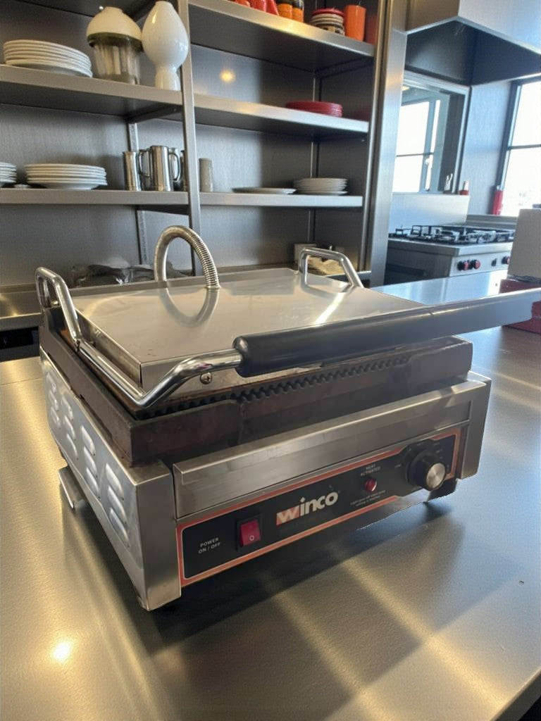 Immaculate Condition – Winco Commercial Countertop Single Panini Grill – 120V – Fully Tested & Working!
