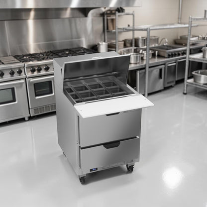 Optimal Condition – Beverage-Air SPED27HC-12M-B – 27" Mega Top Refrigerated Prep Unit with Drawers – 6.8 Cu. Ft. – 115V – R290 – UL / NSF Listed – Fully Tested & Operational!