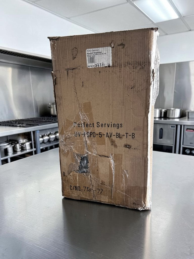 Pristine Condition – Perfect Servings UV-PSPD-5-AV-BL-T-B – 5-Select Tall Dual LED Translight Coffee Condiment Powder Dispenser – New / Open Box – Ready for Commercial Use!