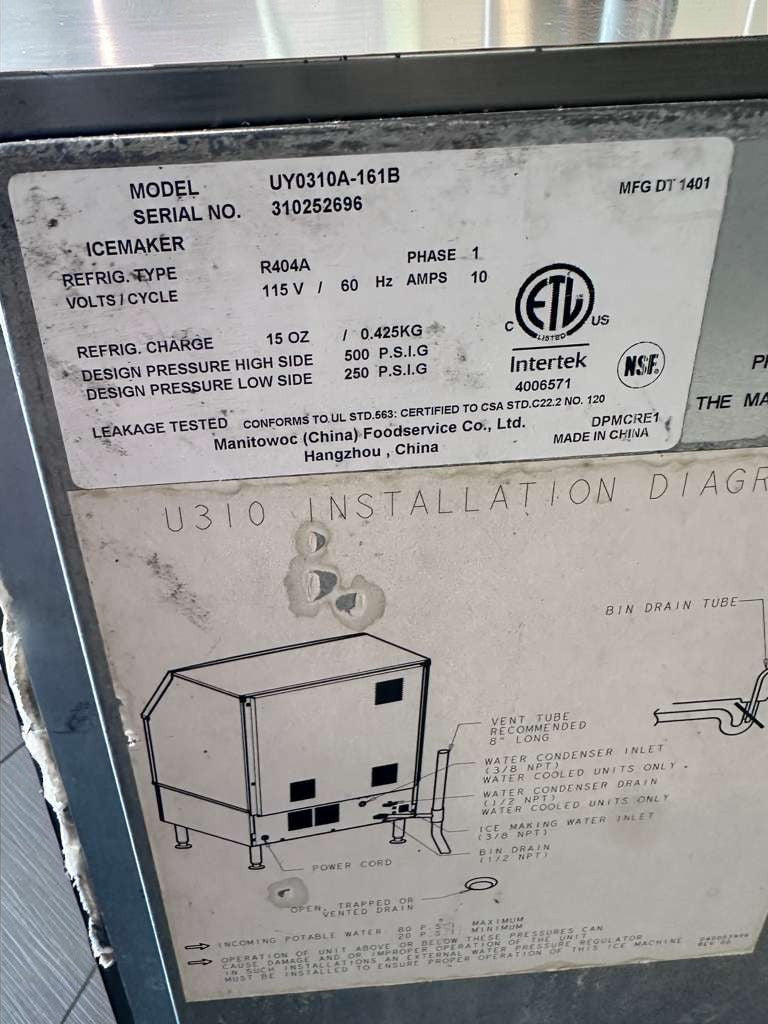 Excellent Condition – Manitowoc UY0310A-161B – Commercial Undercounter Ice Maker – 115V – UL Listed – Fully Tested & Operational!