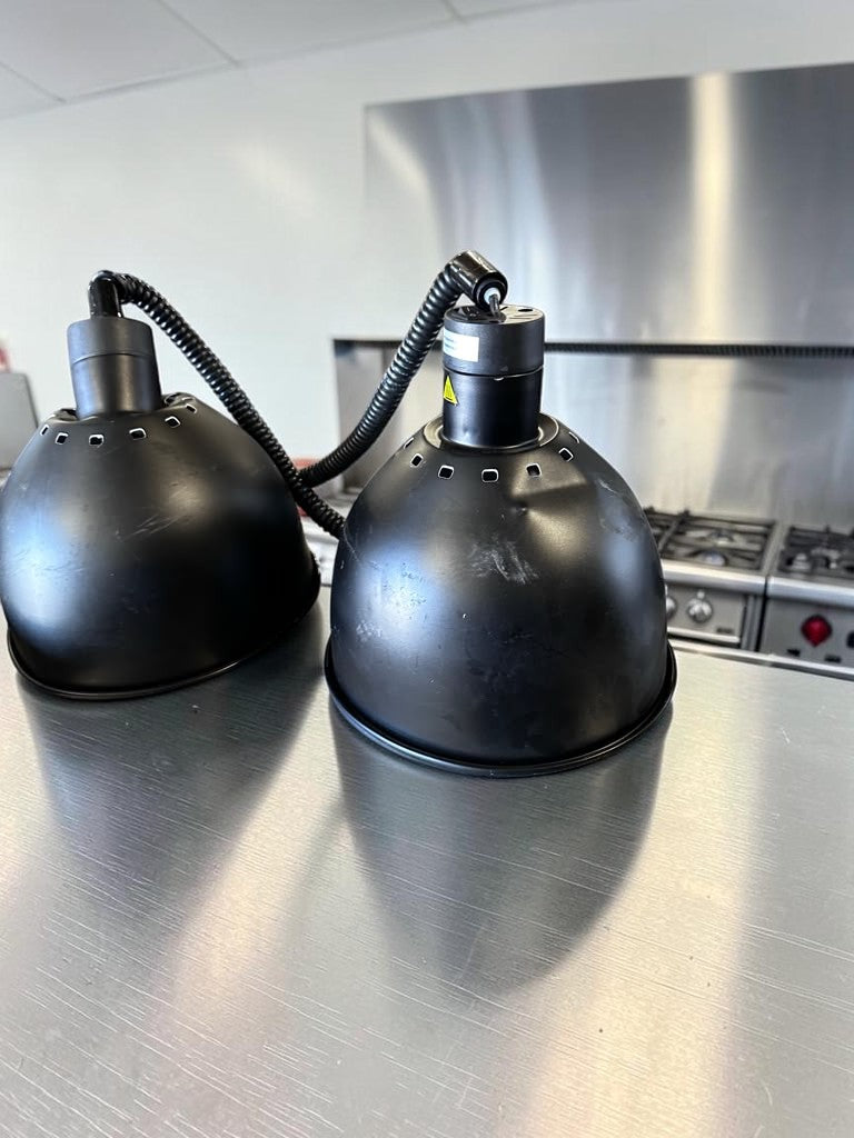 Superb Condition – ServIt HLR85BK – Retractable-Cord Ceiling-Mount Heat Lamps – Black 11¼-Inch Round Dome – 120V, 250W – Qty. 2 – Fully Tested & Operational!