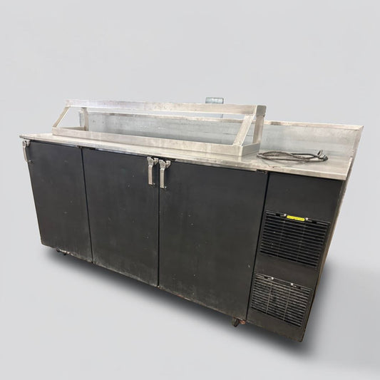 Outstanding Condition – Glastender BB84-RT-BSH(RLR) – 84" Three-Section Back Bar Cooler – Three Solid Doors – Stainless Steel Top – Right-Side Refrigeration – 115V – NSF & UL Listed – Fully Tested & Operational!