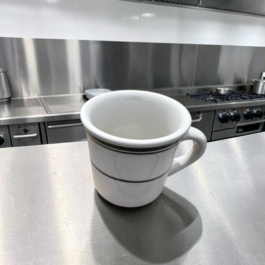 Flawless Condition – Tuxton TGB-038 Green Bay – 9 oz Commercial Canton Coffee Mugs – Fully Vitrified China – Green Band – Brand New!