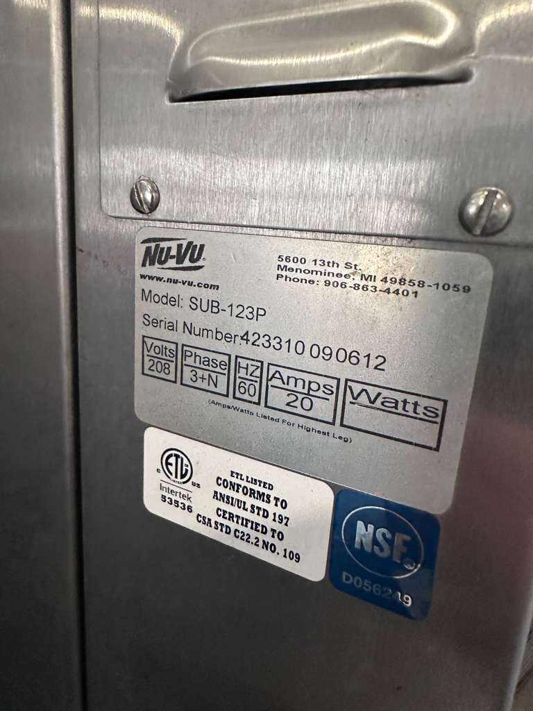 Premium Condition – Nu-Vu SUB-123P – Commercial Oven / Proofer Combo Cabinet – 208V 3 Phase – UL Listed – Fully Tested & Operational!
