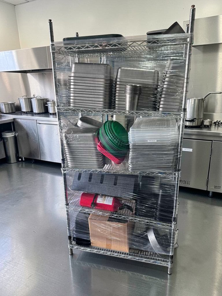 Premium Condition – NSF Chrome Wire Shelving Rack – 4-Tier Commercial Storage Unit w/ Food Pans & Accessories – Heavy-Duty – Fully Inspected!