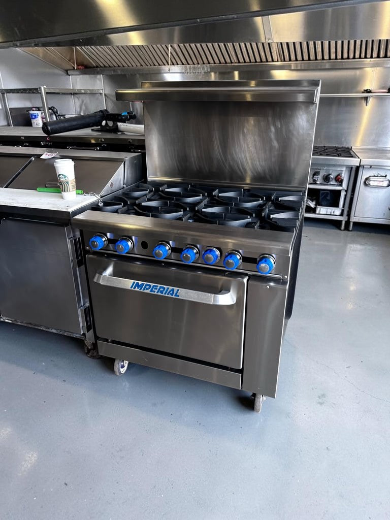 Exceptional Condition – Imperial IR-6 – 36" Commercial 6-Burner Gas Range with Standard Oven – 227,000 BTU – Fully Tested & Operational!