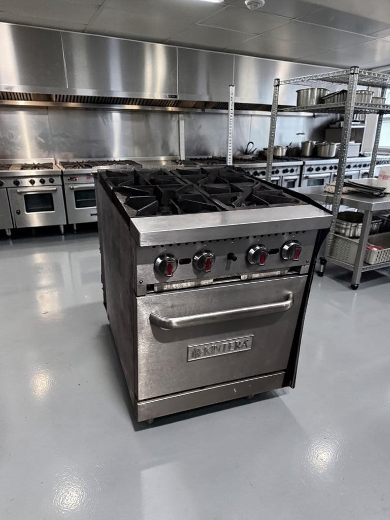 Dependable Condition – Kintera KR4 – 24" Commercial Natural Gas Range – Four 30,000 BTU Open Burners – Standard Oven – 150,000 Total BTU – Fully Tested & Operational!