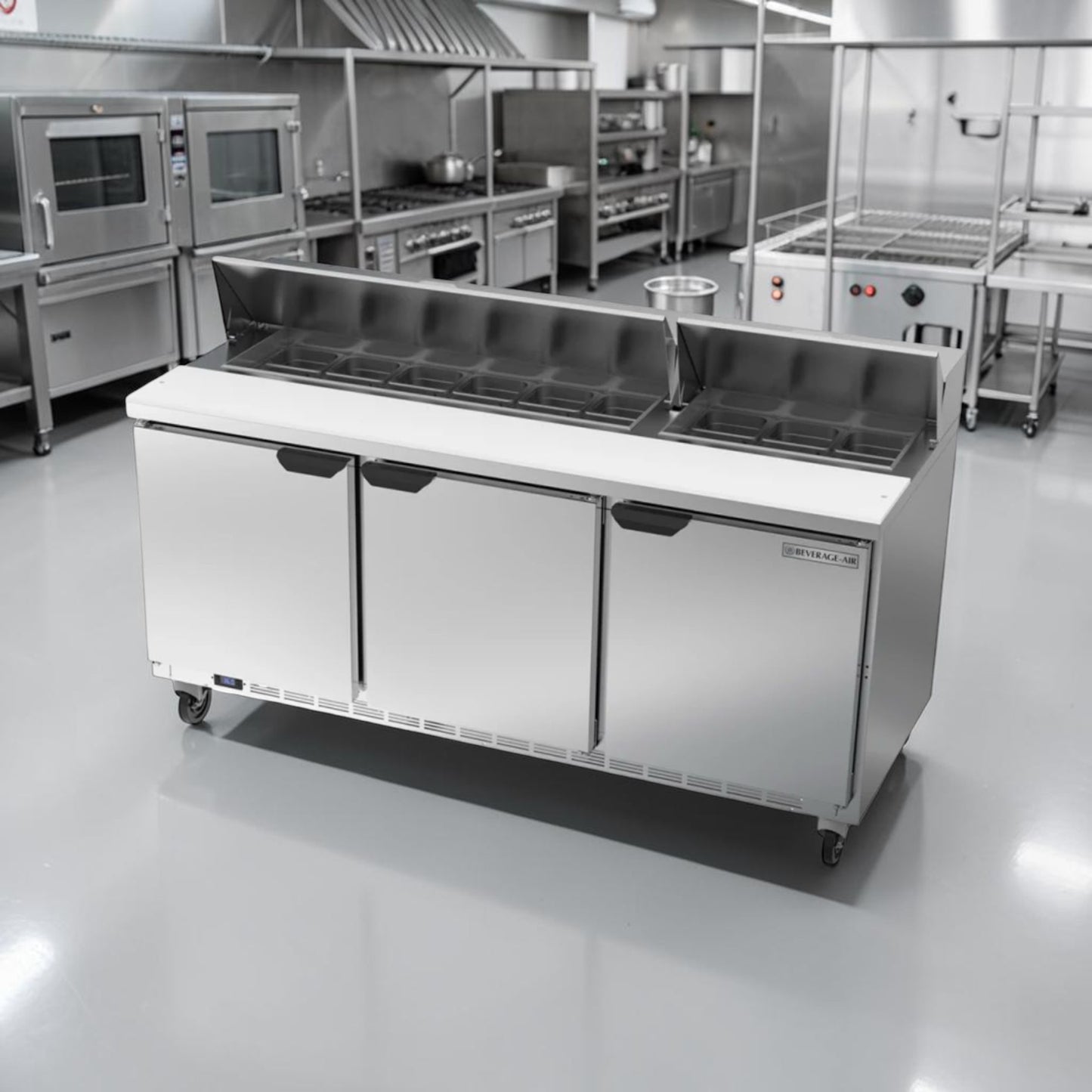 Dependable Condition – Beverage-Air SP72-18 – 72″ Three-Door Sandwich/Salad Prep Table – 18-Pan Refrigerated Top – 115V – Fully Tested & Operational!