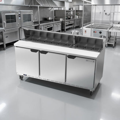 Dependable Condition – Beverage-Air SP72-18 – 72″ Three-Door Sandwich/Salad Prep Table – 18-Pan Refrigerated Top – 115V – Fully Tested & Operational!