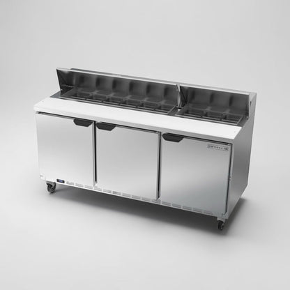 Dependable Condition – Beverage-Air SP72-18 – 72″ Three-Door Sandwich/Salad Prep Table – 18-Pan Refrigerated Top – 115V – Fully Tested & Operational!