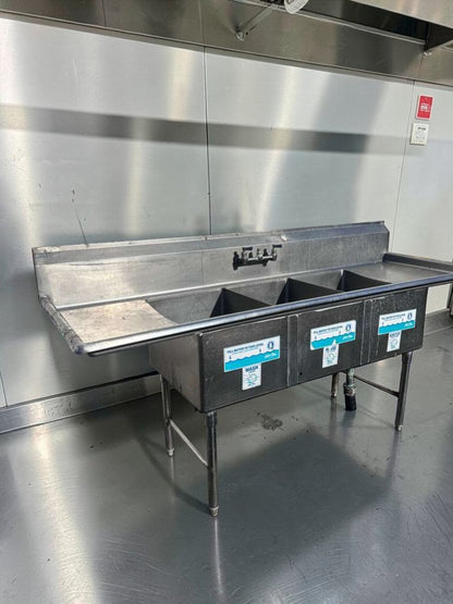 Immaculate Condition – Commercial 3-Compartment Stainless Steel Sink – Dual Drainboards – NSF – Ready for Installation!