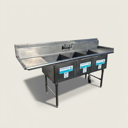 Immaculate Condition – Commercial 3-Compartment Stainless Steel Sink – Dual Drainboards – NSF – Ready for Installation!