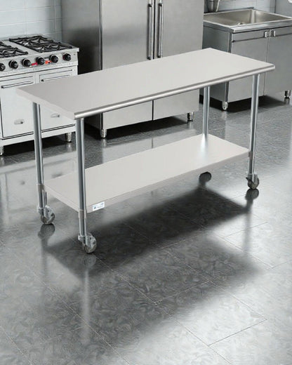 Brand New Premium Condition – KoolMore CT2460-18C – Stainless Steel Commercial Work Table with Casters – 24" x 60" – NSF Certified – New in Original Box
