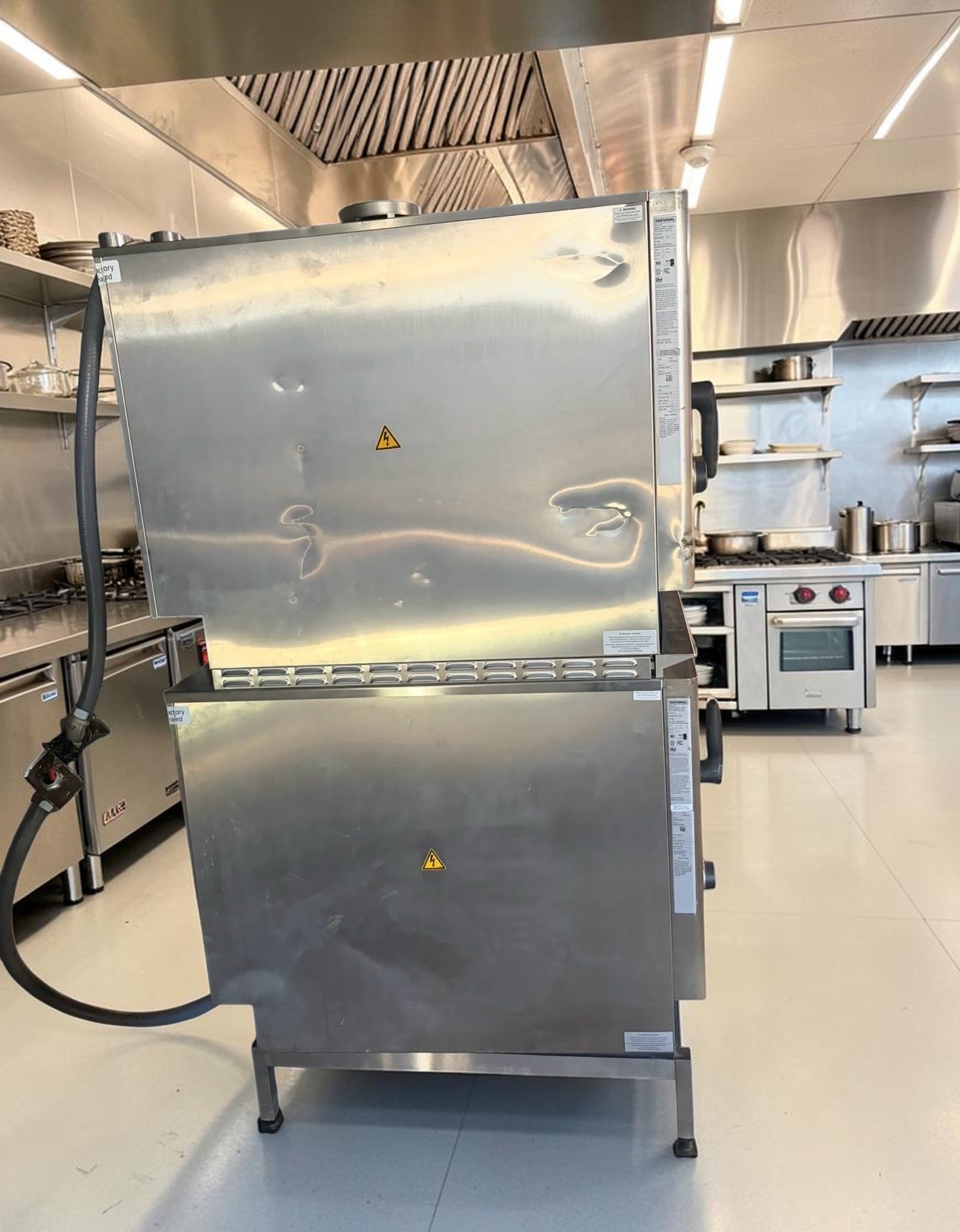 Top-Tier Condition – Quantity 2 New Rational iCombi Pro 6-Full Size Electric Combi Ovens – Double-Deck Combi-Duo System with Low Stand – 12 Full-Size Sheet Pan Total Capacity – 208/240V, Three Phase – 45 kW Combined!