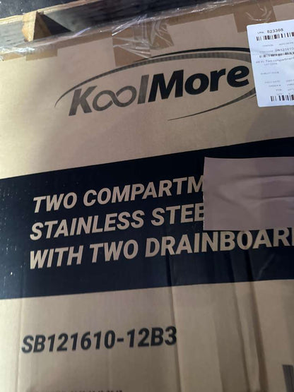 Brand New Premium Condition – KoolMore SB121610-12B3 – Commercial Two-Compartment Stainless Steel Sink with Dual Drainboards – NSF Certified – Never Used in Original Box!