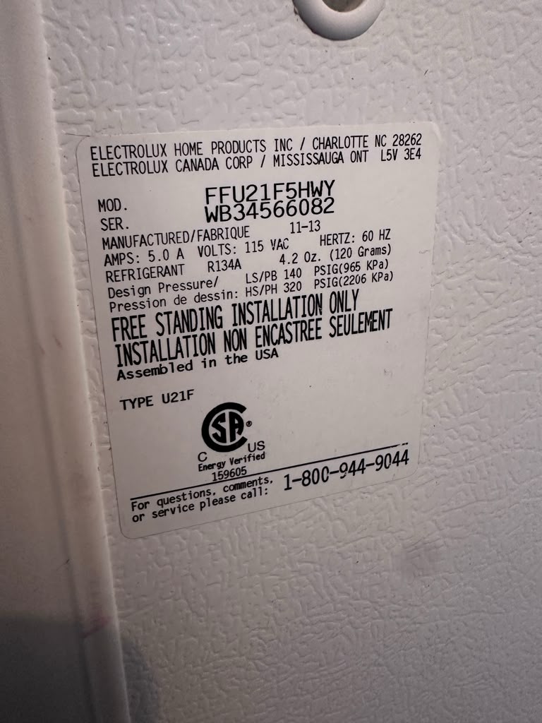 Dependable Condition – Frigidaire FFU21F5HWY – 33" Wide 20 Cu. Ft. Garage Ready Single-Door Upright Freezer – 115V – CSA Certified – Fully Tested & Operational!