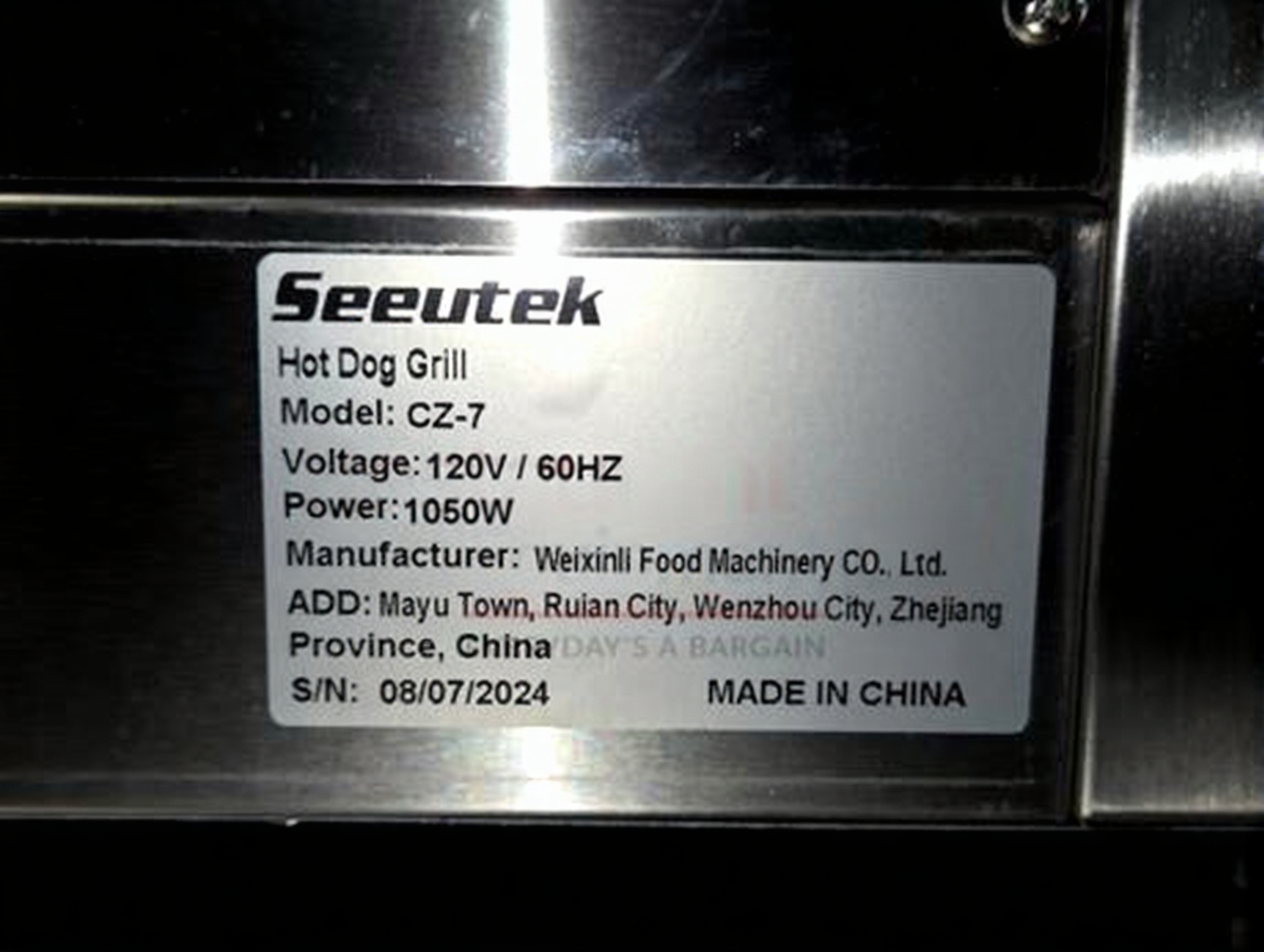 Pristine Condition – Seeutek Hot Dog Roller Grill – 7 Rollers / 24 Hot Dog Capacity – 120V – Fully Tested & Working